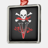 Ornement Carré Argenté Jolly roger V Monogramme initial (Gauche)