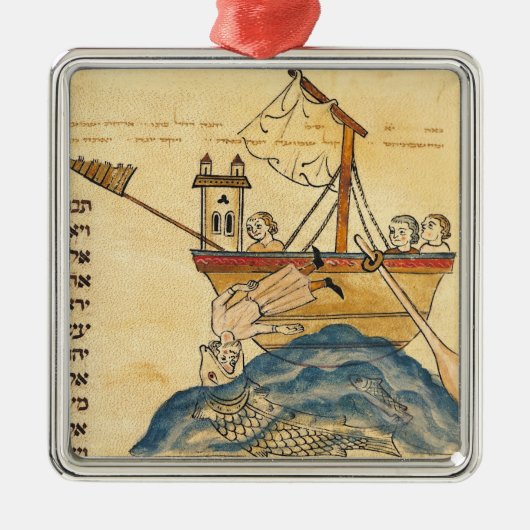 Ornement Carré Argenté Jonas mangé par la baleine (Devant)