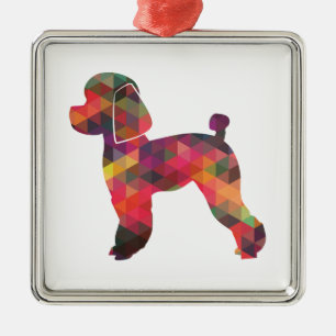 Ornement Carré Argenté Jouet Poodle Chien Geo Silhouette Multi