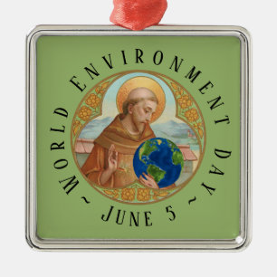 Ornement Carré Argenté Journée mondiale de l'environnement & Saint Franço