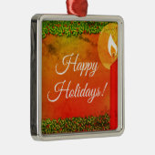 Ornement Carré Argenté Joyeuses fêtes Holly & Candle Noël Ornament (Droite)