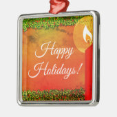 Ornement Carré Argenté Joyeuses fêtes Holly & Candle Noël Ornament (Gauche)