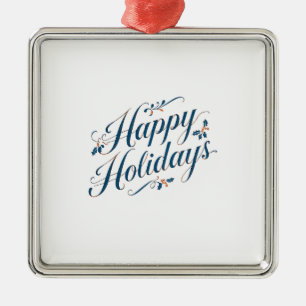 Ornement Carré Argenté Joyeuses Fêtes Joyeux Noël Famille Nouvel An