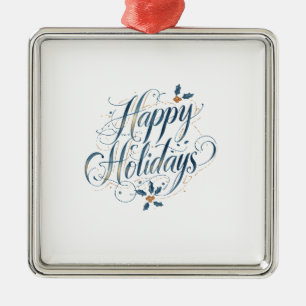 Ornement Carré Argenté Joyeuses Fêtes Joyeux Noël Famille Nouvel An