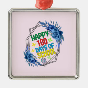Ornement Carré Argenté Joyeux 100 Jours D'École