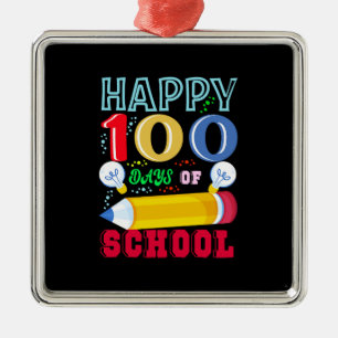 Ornement Carré Argenté Joyeux 100 Jours D'École