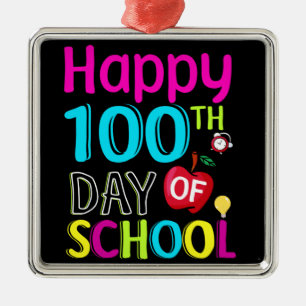 Ornement Carré Argenté Joyeux-100e-jour-d'école
