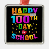 Ornement Carré Argenté Joyeux 100e jour d'école pour enseignants et étudi (Devant)