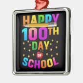 Ornement Carré Argenté Joyeux 100e jour d'école pour enseignants et étudi (Gauche)