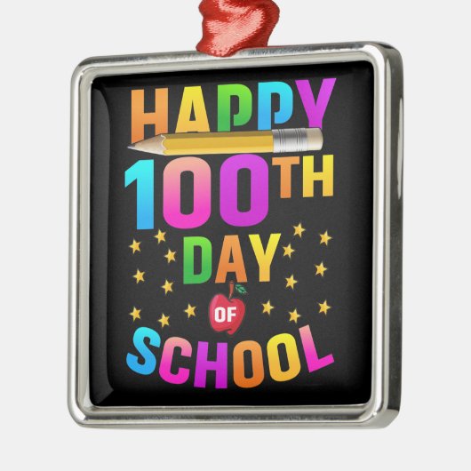 Ornement Carré Argenté Joyeux 100e jour d'école pour enseignants et étudi (Gauche)
