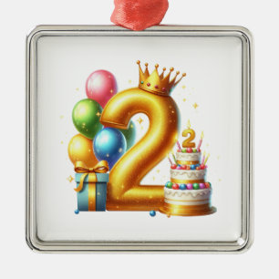 Ornement Carré Argenté Joyeux 2ème anniversaire