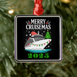 Ornement Carré Argenté Joyeux Cruisemas Personnalisé Famille Bateau de Cr