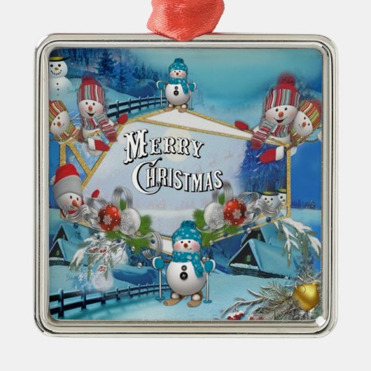 Ornement Carré Argenté Joyeux Noël (Devant)