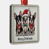 Ornement Carré Argenté Joyeux Noël Boston Terrier Chiens (Droite)