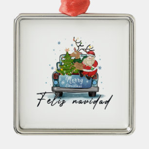 Ornement Carré Argenté Joyeux Noël cadeau de Noël