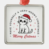 Ornement Carré Argenté Joyeux Noël chat rouge esthétique (Devant)