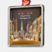 Ornement Carré Argenté Joyeux Noël de Burlington VT, (Gauche)