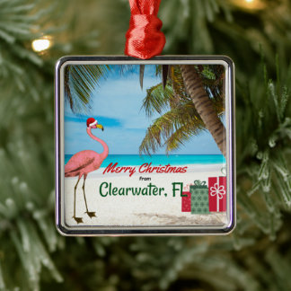 Ornement Carré Argenté Joyeux Noël de Clearwater, FL
