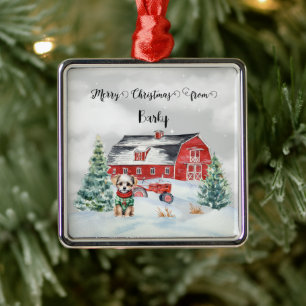 Ornement Carré Argenté Joyeux Noël du nom du chien