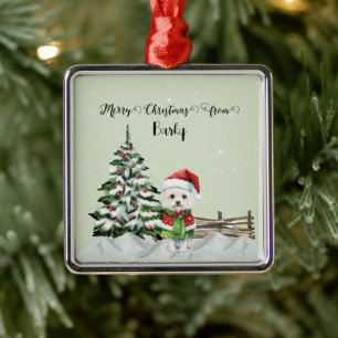 Ornement Carré Argenté Joyeux Noël du nom du chien