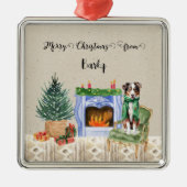 Ornement Carré Argenté Joyeux Noël du nom du chien (Devant)