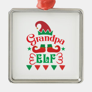 Ornement Carré Argenté Joyeux Noël Grand-père Elf