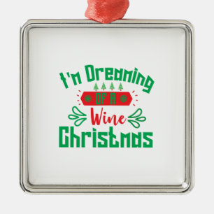 Ornement Carré Argenté Joyeux Noël Je Rêve D'Un Vin Noël