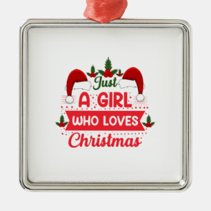 Ornement Carré Argenté Joyeux Noël Juste Une Fille Qui Aime Noël