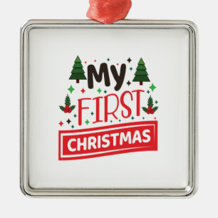 Ornement Carré Argenté Joyeux Noël Mon premier Noël