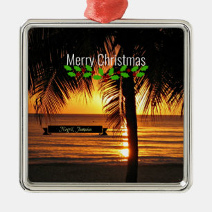 Ornement Carré Argenté Joyeux Noël, Negril, Jamaïque,