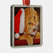 Ornement Carré Argenté Joyeux Noël Orange Tabby Chat (Droite)