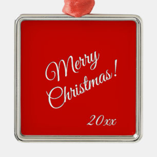 Ornement Carré Argenté Joyeux Noël Rouge uni