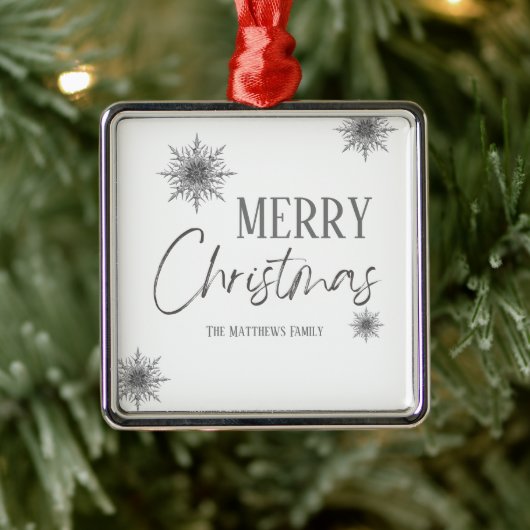 Ornement Carré Argenté Joyeux Noël Silver Snowflake (Arbre)