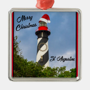 Ornement Carré Argenté Joyeux Noël St Augustine Florida Lighthouse
