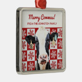Ornement Carré Argenté Joyeux Noël Vache laitière Holstein Farm Snowflake (Droite)