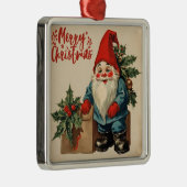 Ornement Carré Argenté Joyeux Noël Vintage Gnome (Droite)