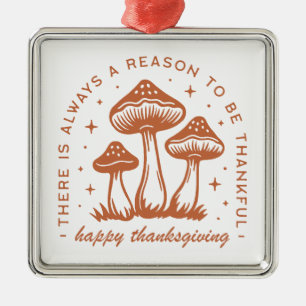 Ornement Carré Argenté Joyeux thanksgiving champignon terracotta fantaisi