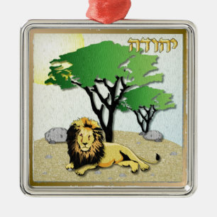 Ornement Carré Argenté Judaica 12 tribus d'Israël Juda