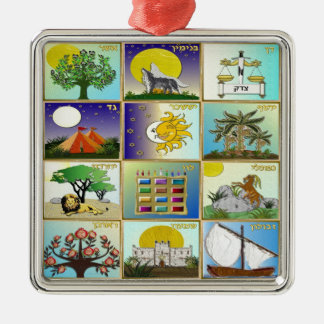 Ornement Carré Argenté Judaica 12 Tribus d'Israël Panneaux d'art