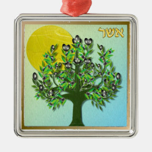 Ornement Carré Argenté Judaica 12 Tribus Israël Asher