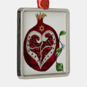 Ornement Carré Argenté Judaica Pomegranate Heart Hanoukka Rosh Hashanah (Droite)