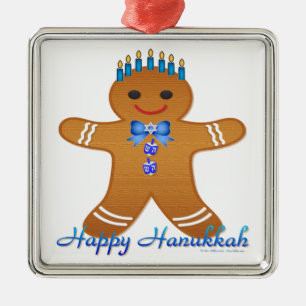Ornement Carré Argenté Judaïque Hanoukka Gingerbread Homme Menorah