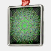 Ornement Carré Argenté Kaleidoscope noir vert Mandala Art (Gauche)