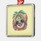 Ornement Carré Argenté Kawaii Tropical Sloth – Cute Summer Vibes Rainbow (Gauche)