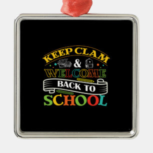 Ornement Carré Argenté Keep Calm And Welcome Back To School
