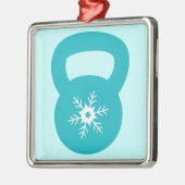 Ornement Carré Argenté Kettlebell avec un flocon de neige mignon (Gauche)