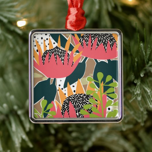 Ornement Carré Argenté King Protea I (Arbre)