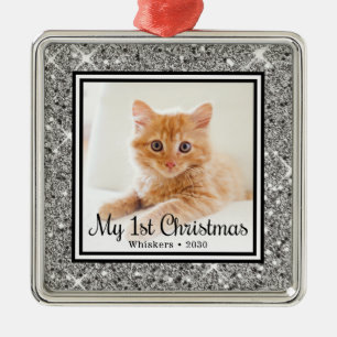 Ornement Carré Argenté Kitten's 1st Christmas Photo