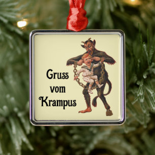 Ornement Carré Argenté Krampus Illustration Vintage Krampusnacht