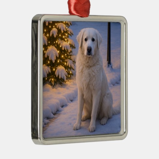 Ornement Carré Argenté Kuvasz Holiday Card (Droite)